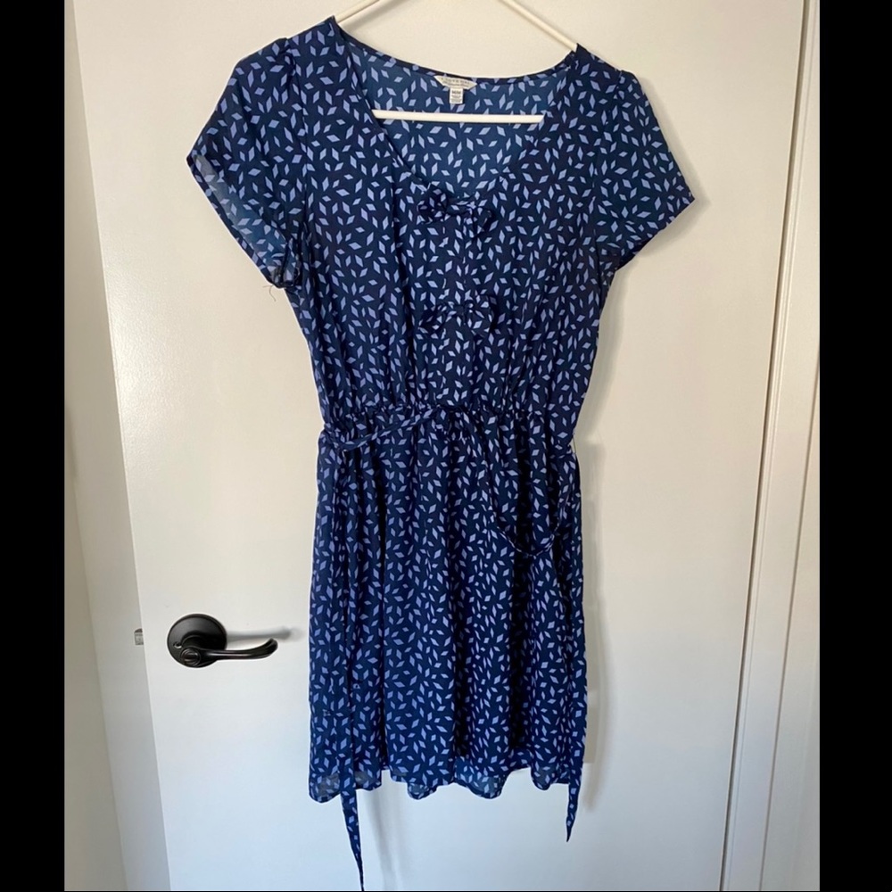 Lightweight Blue Patterned Silk-Like Dress, S/XS